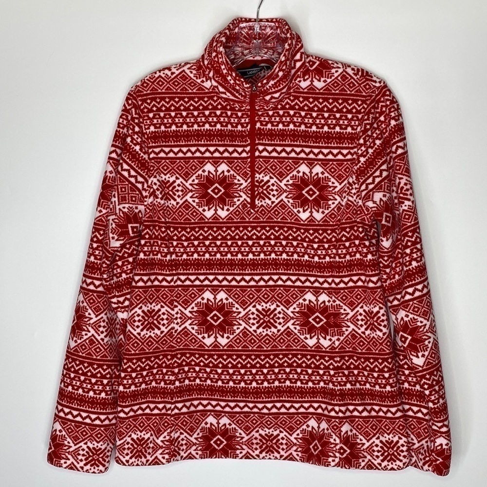 Lands' End Red Nordic Scandanavian Fleece 1/4 Sweatshirt Size Small